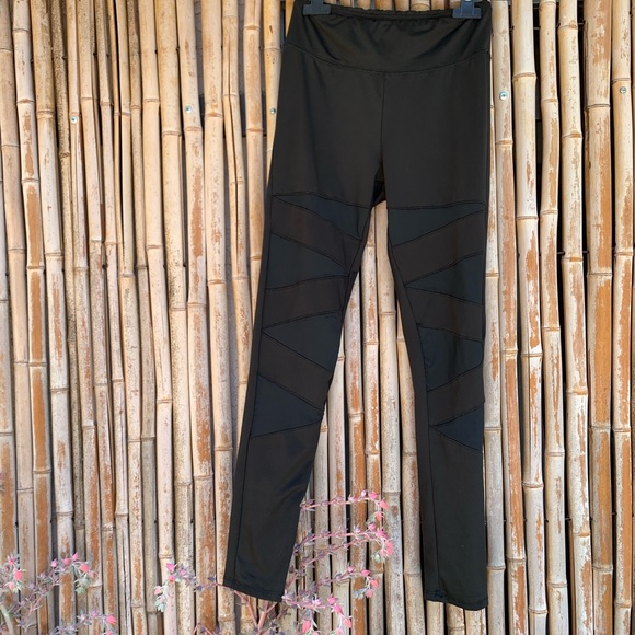Bozzolo Pants - High Waisted Black Mesh And Solid Strap Leggings